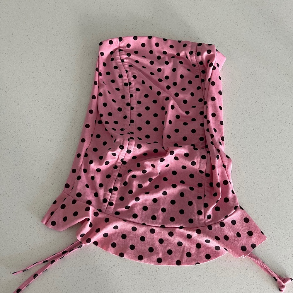 trendy pink with black polka dot skirt